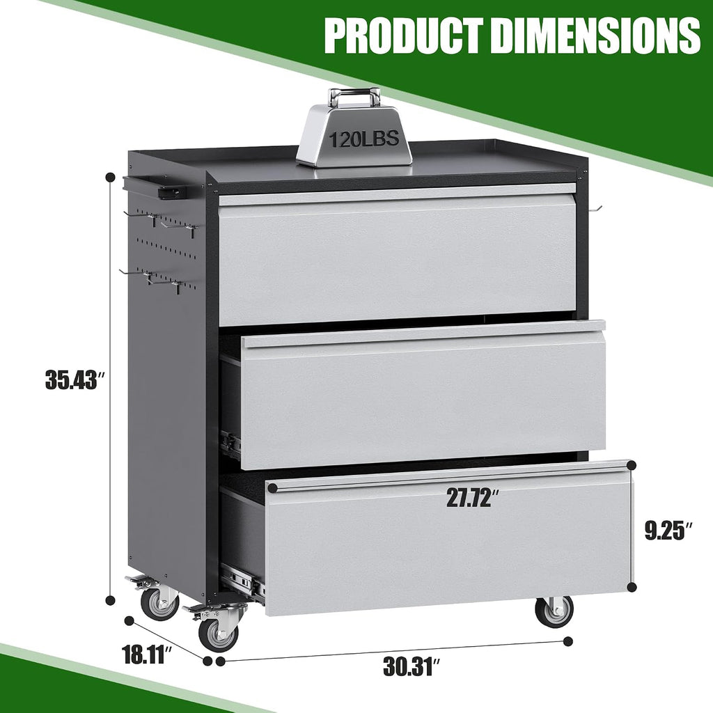 Rolling Metal Tool Cabinet Pegboards Lockable Casters Handle