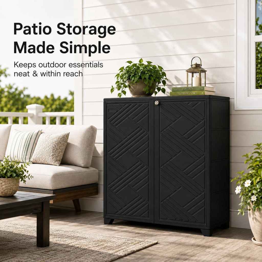 60 Gallon Waterproof Resin Patio Storage Cabinet Double Doors