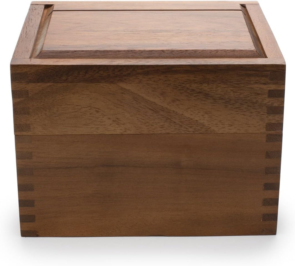 Acacia Wood Recipe Box Two Compartments Divider Tabs