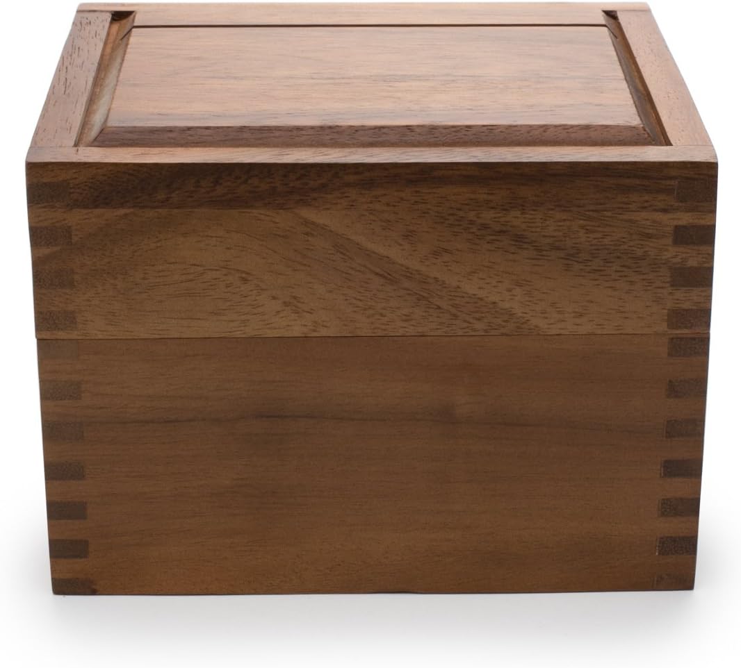 Acacia Wood Recipe Box Two Compartments Divider Tabs