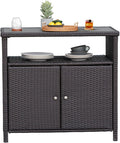 Dark Brown Waterproof Wicker Outdoor Storage Sideboard Cabinet
