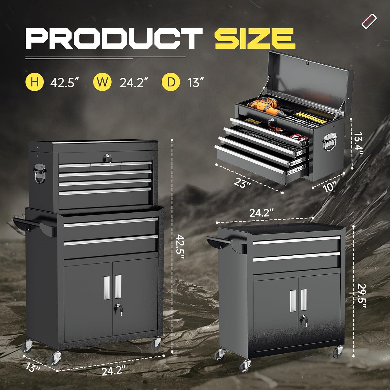 Rolling Lockable 8-Drawer Tool Chest Detachable Storage Cart