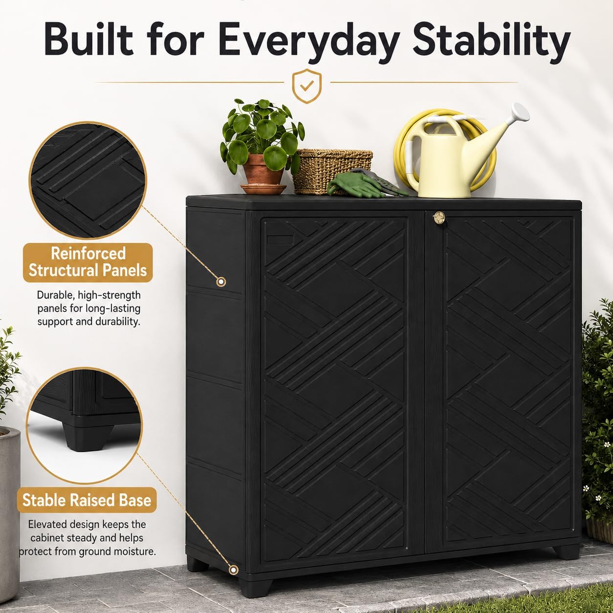60 Gallon Waterproof Resin Patio Storage Cabinet Double Doors