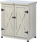 Weatherproof Wooden Potting Bench Metal Top Storage Shelves