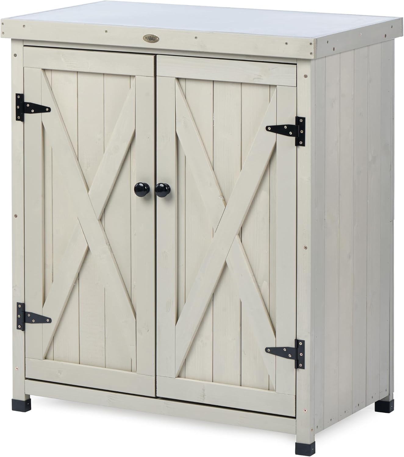 Weatherproof Wooden Potting Bench Metal Top Storage Shelves