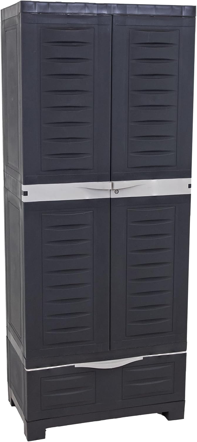 Lockable Resin Tall Utility Storage Cabinet Adjustable Shelves