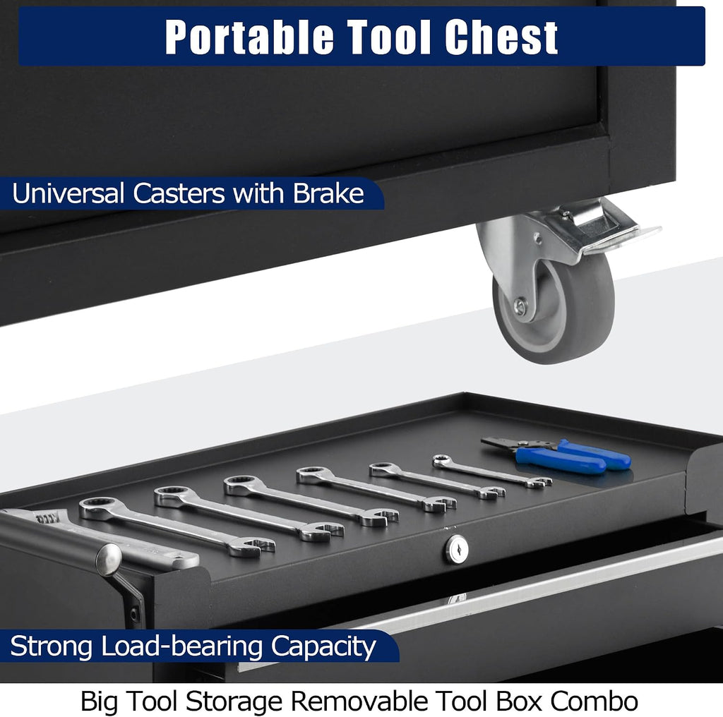 Black Rolling 4-Drawer Lockable Heavy Duty Tool Chest Cart
