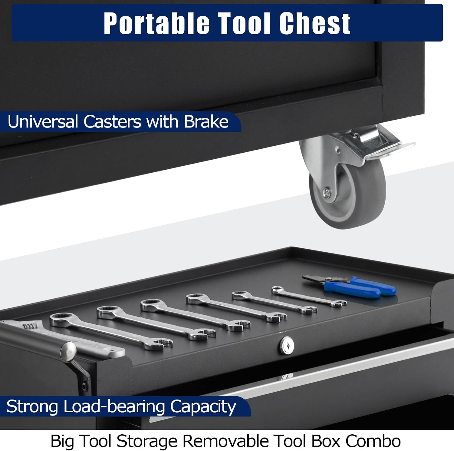 Black Rolling 4-Drawer Lockable Heavy Duty Tool Chest Cart