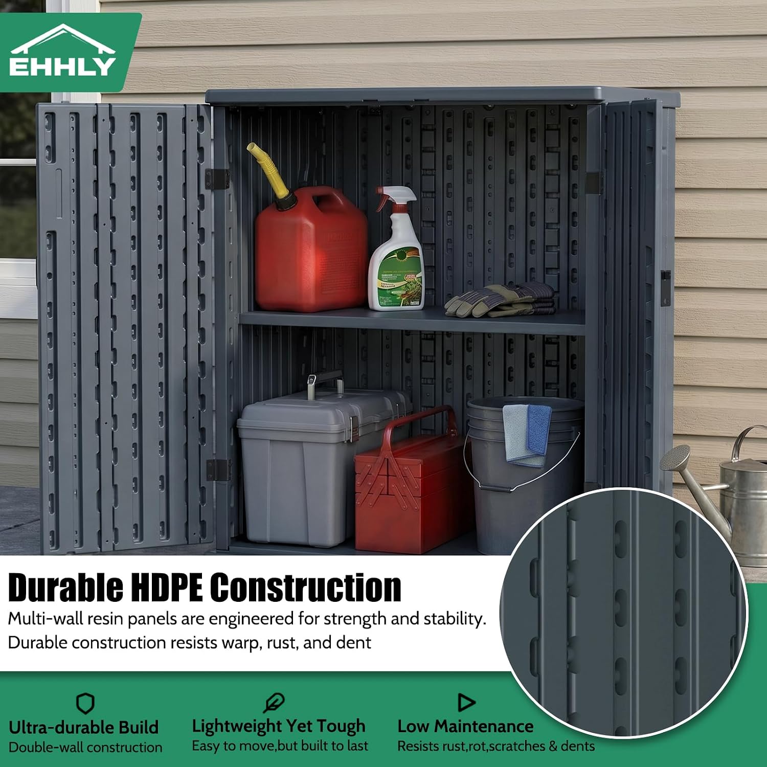 Sage Grey Weatherproof Lockable Storage Cabinet Adjustable Shelves