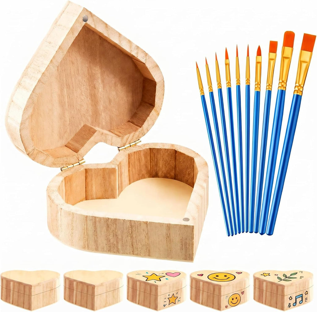 Unfinished Pine Heart Wooden Boxes DIY Craft Storage Set