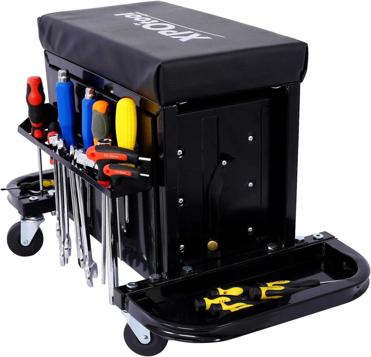 Black Rolling Tool Seat Drawers Magnetic Trays Swivel Casters