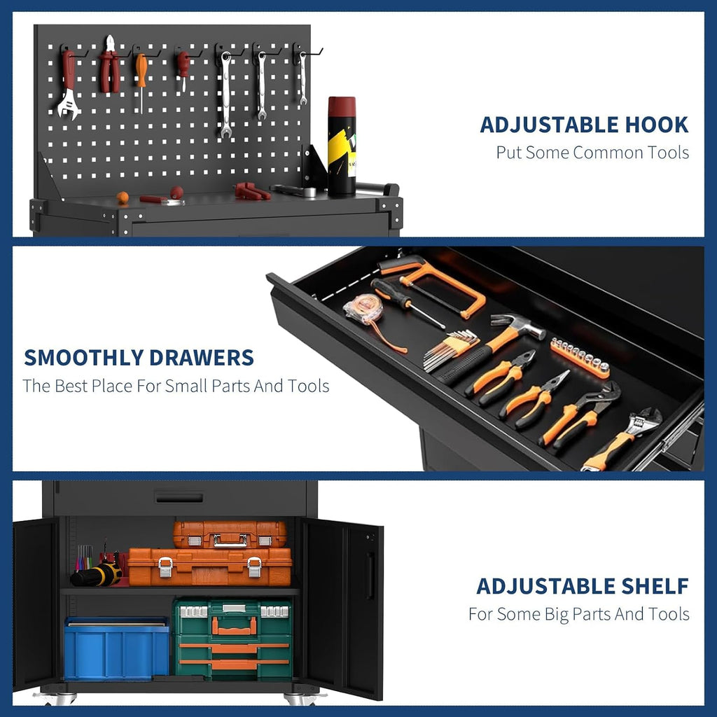 Heavy Duty Rolling Steel Tool Cabinet Pegboard Locking Casters
