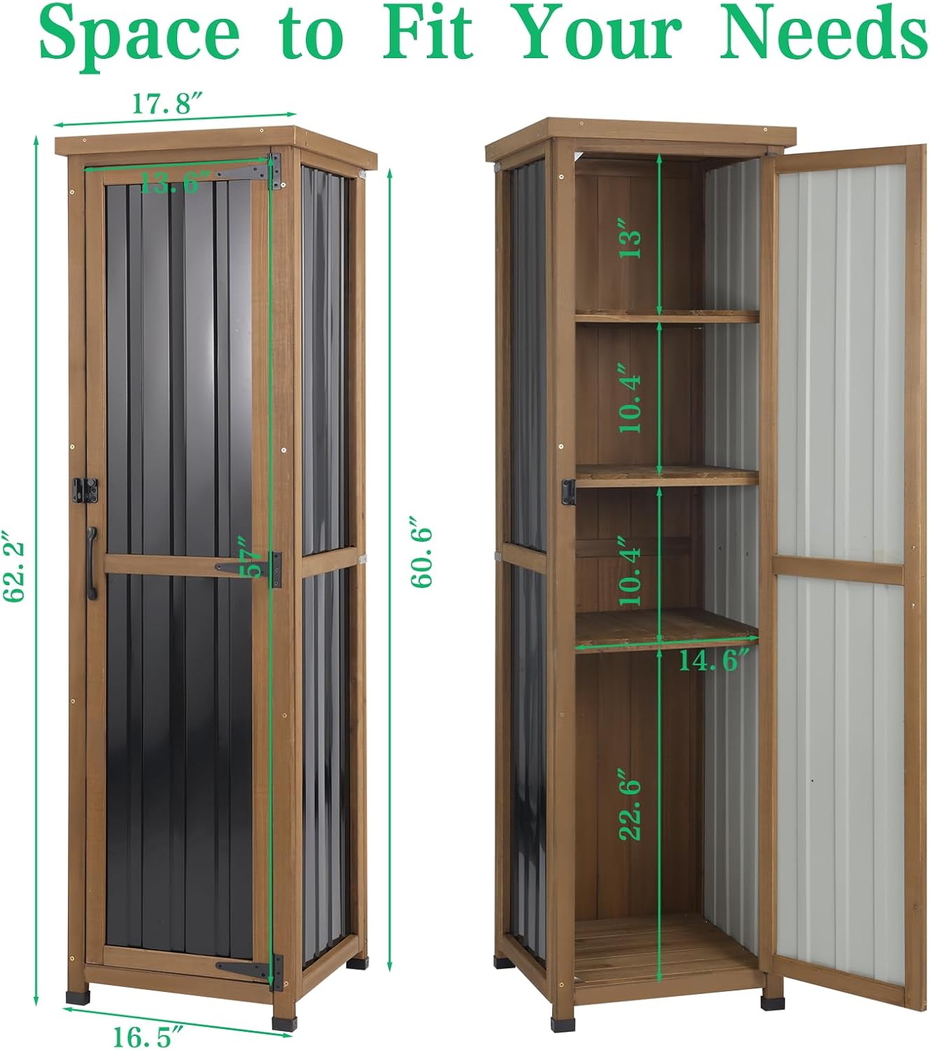 Weatherproof Wooden Outdoor Storage Bench Metal Top Shelves