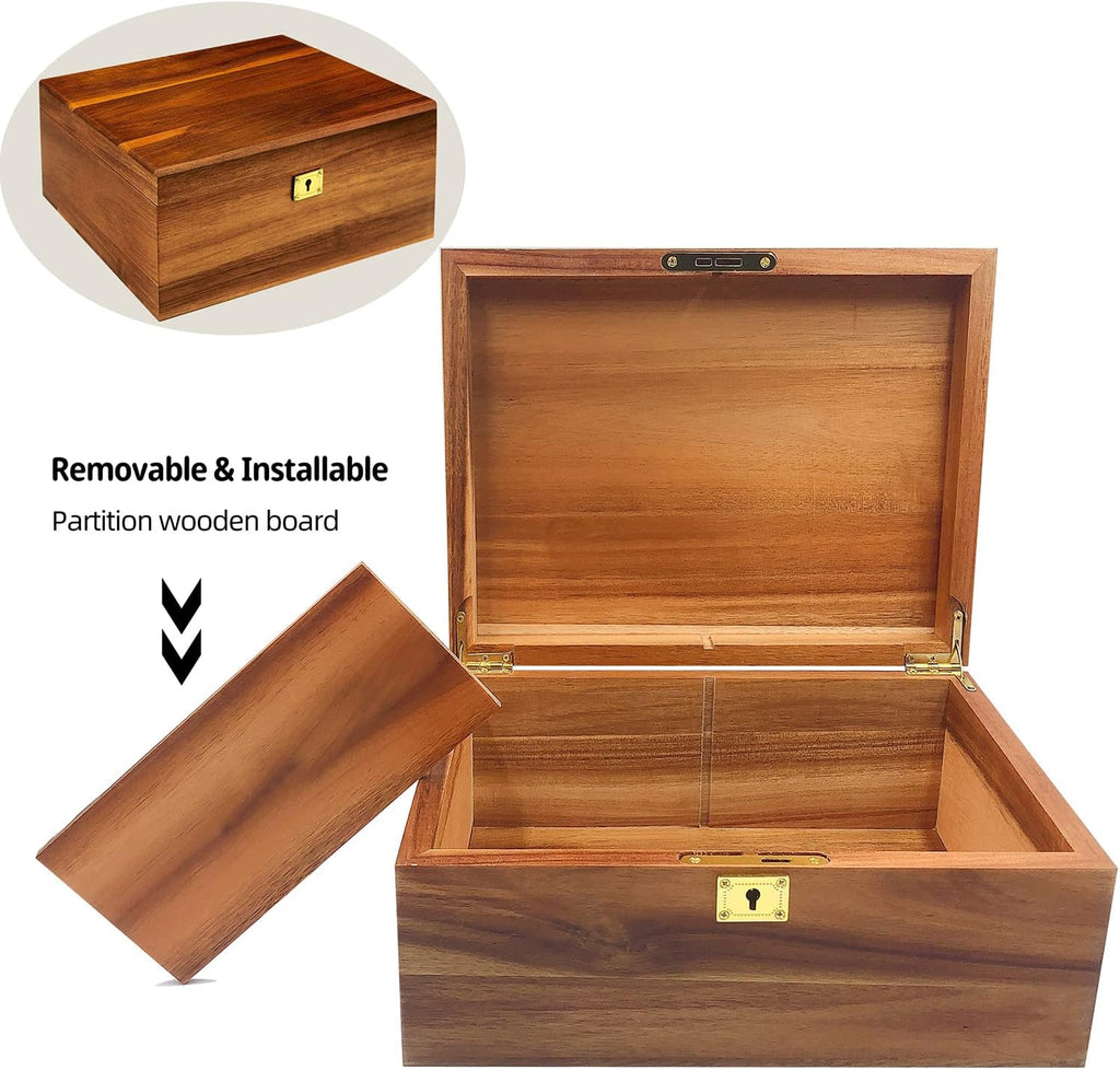 Acacia Wood Keepsake Storage Box Lock Key Hinged Lid