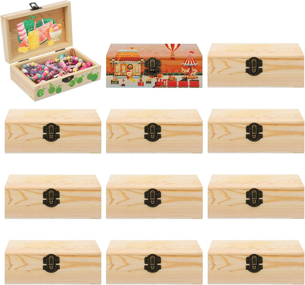 12 Pack Unfinished Wood Jewelry Box Hinged Lid DIY Craft