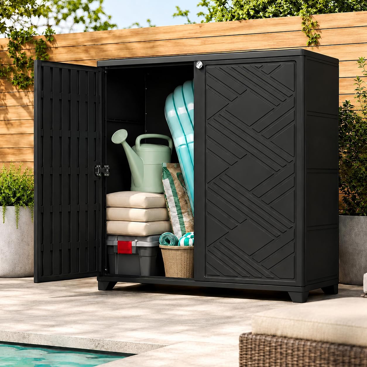 60 Gallon Waterproof Resin Patio Storage Cabinet Double Doors