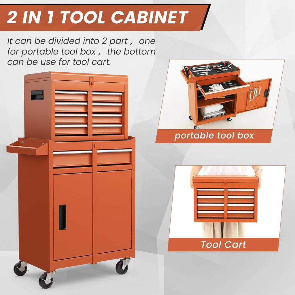 Orange Rolling 5-Drawer Tool Chest Detachable Top Shelf