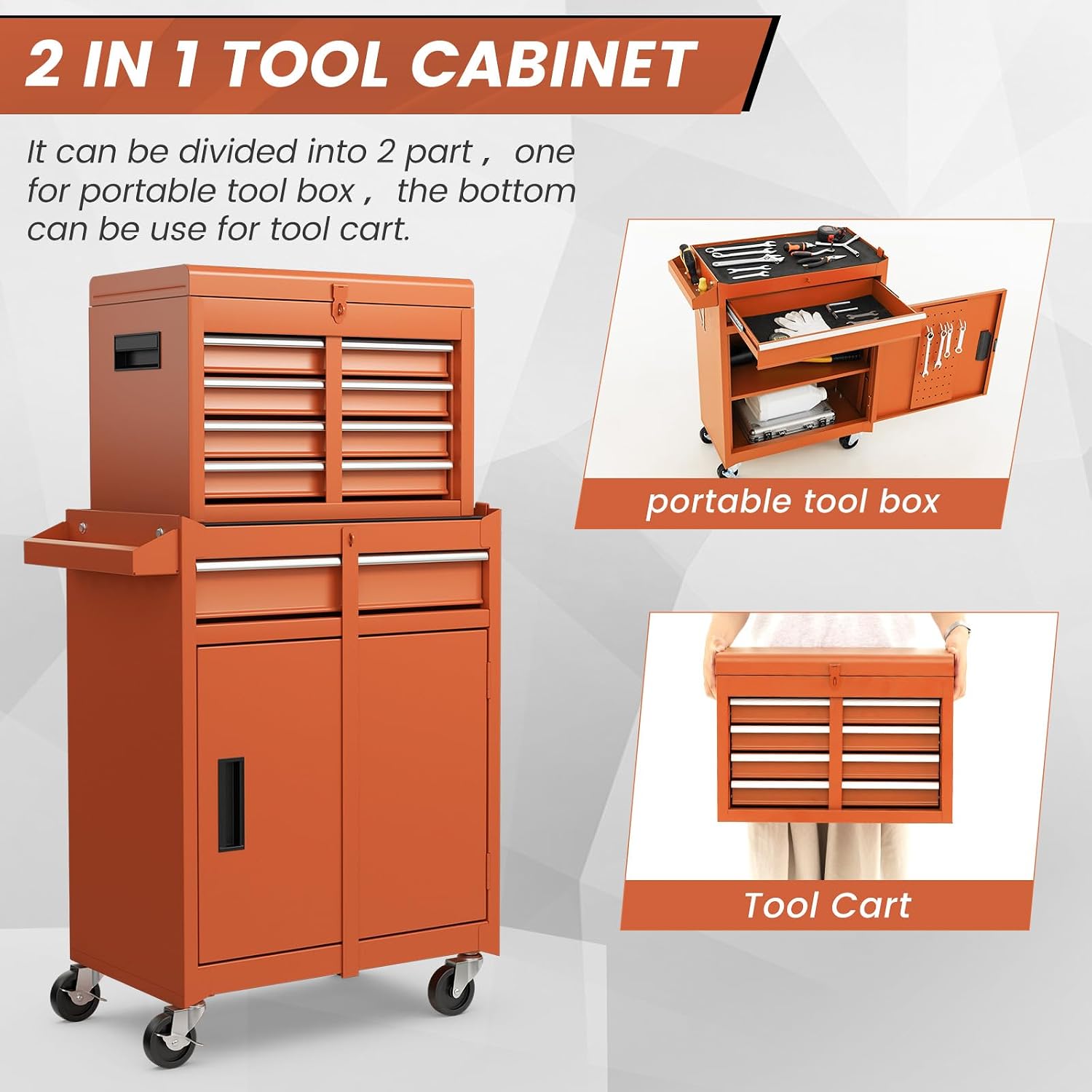 Orange Rolling 5-Drawer Tool Chest Detachable Top Shelf
