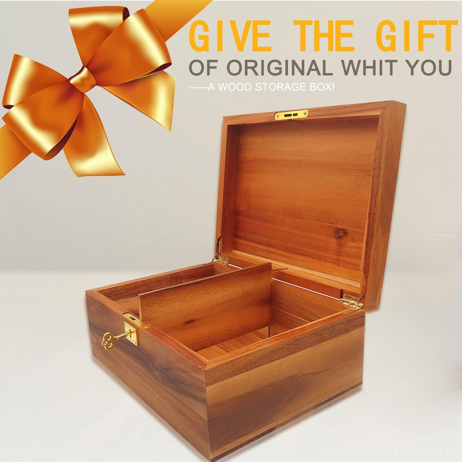 Acacia Wood Keepsake Storage Box Lock Key Hinged Lid