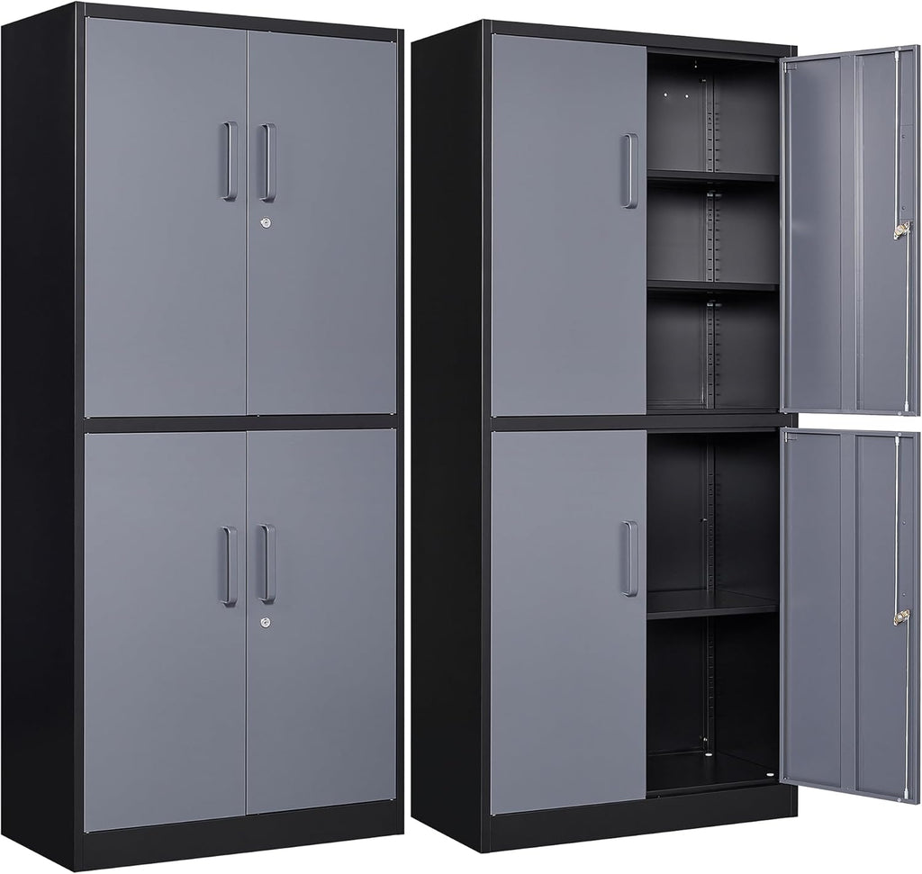 Black Tall Lockable Metal Wardrobe Garage Storage Cabinet