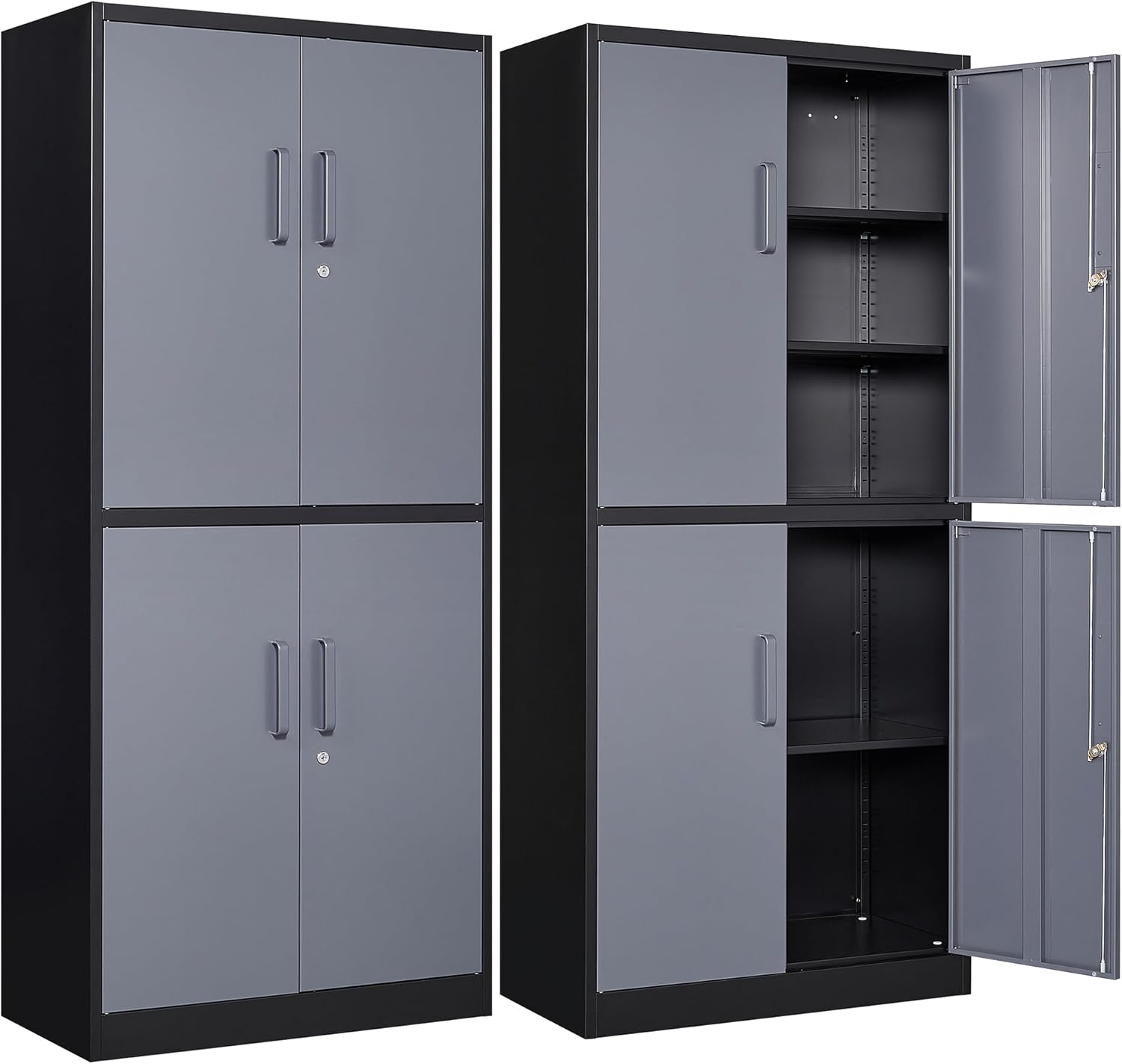 Black Tall Lockable Metal Wardrobe Garage Storage Cabinet