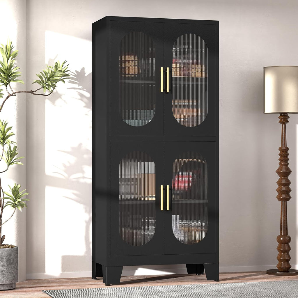 Black Metal Storage Cabinet Adjustable Multi Room Shelves