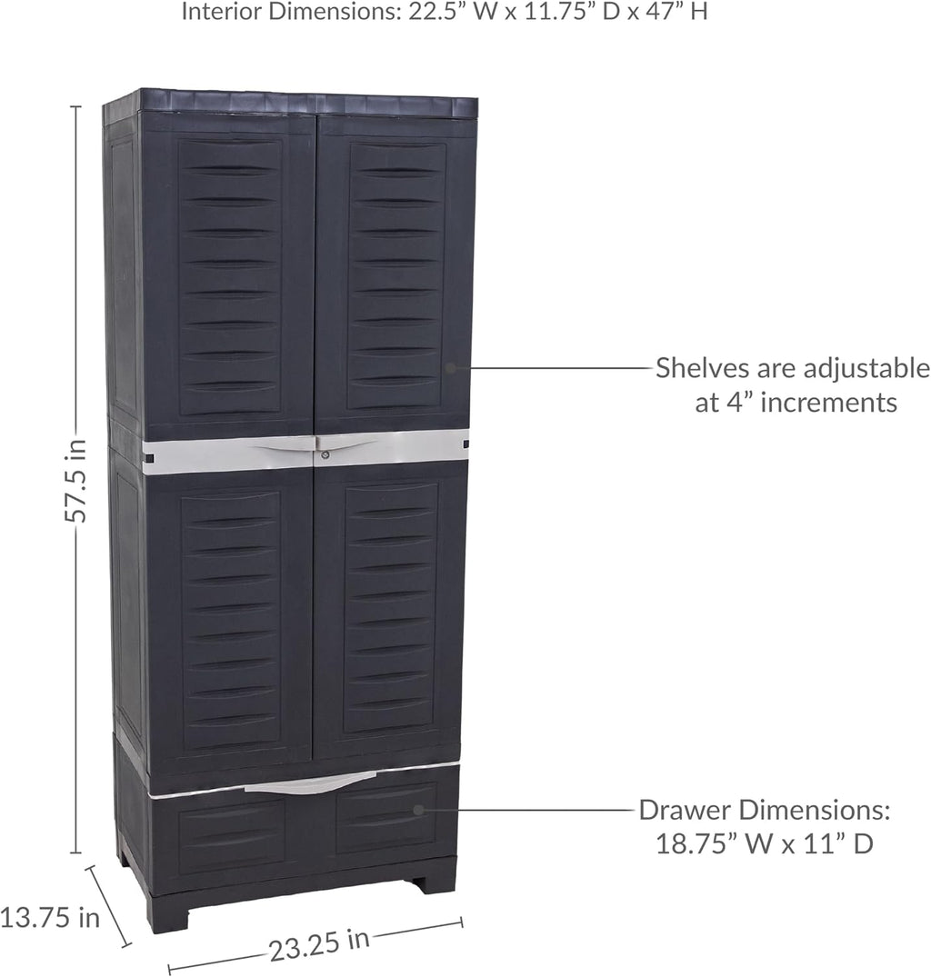 Lockable Resin Tall Utility Storage Cabinet Adjustable Shelves