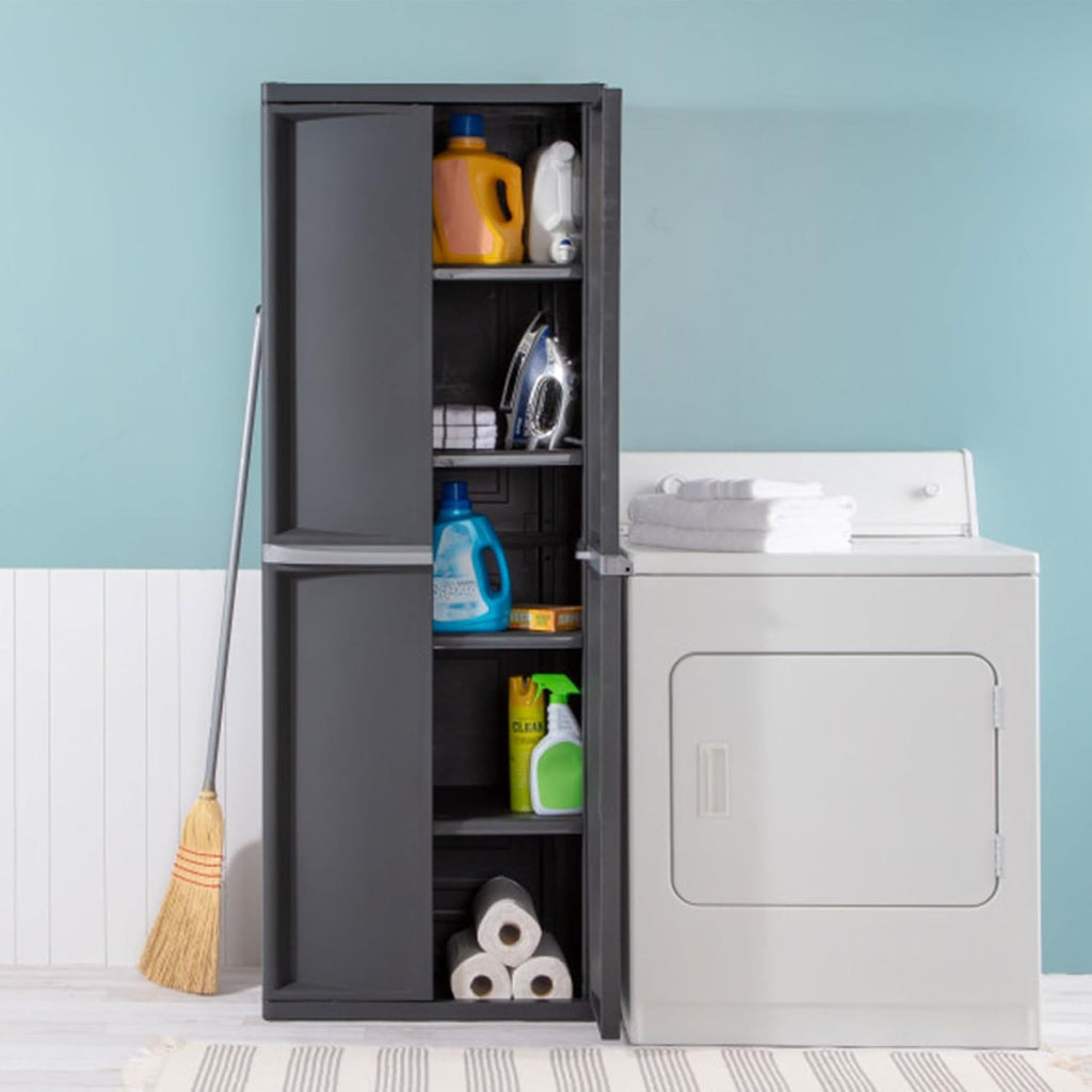 Gray Lockable Plastic 4-Shelf Multi-Room Storage Cabinet