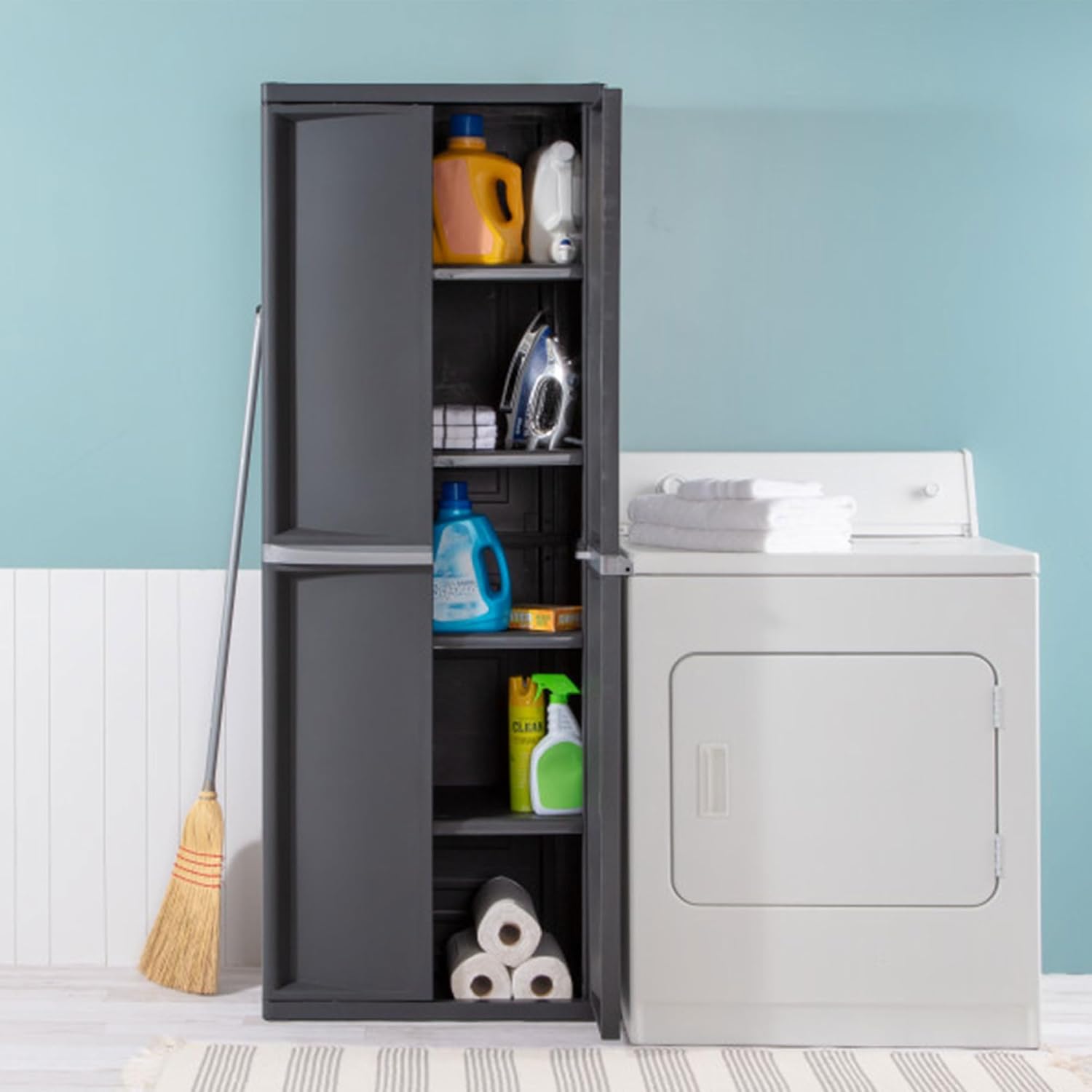Gray Lockable Plastic 4-Shelf Multi-Room Storage Cabinet