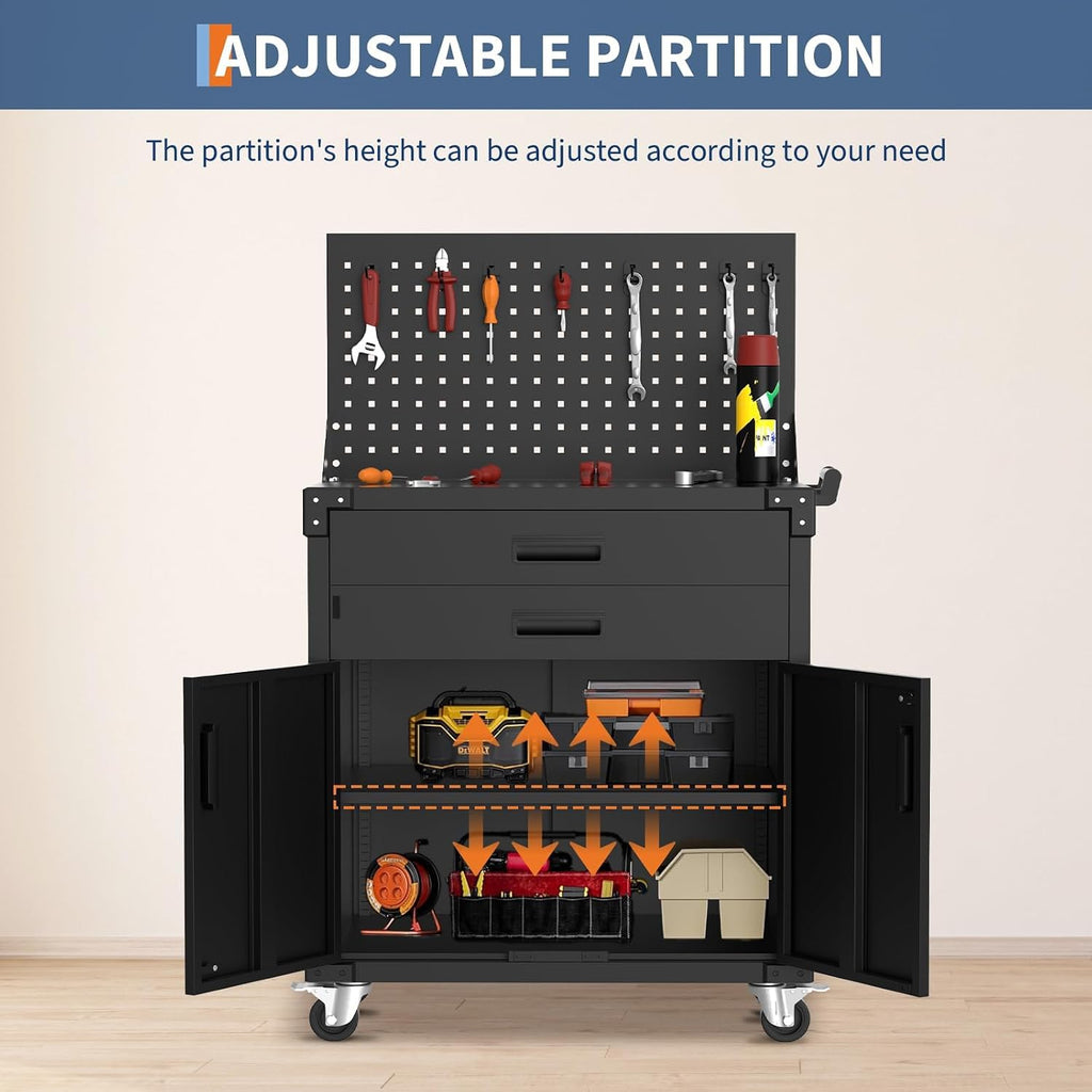 Heavy Duty Rolling Steel Tool Cabinet Pegboard Locking Casters