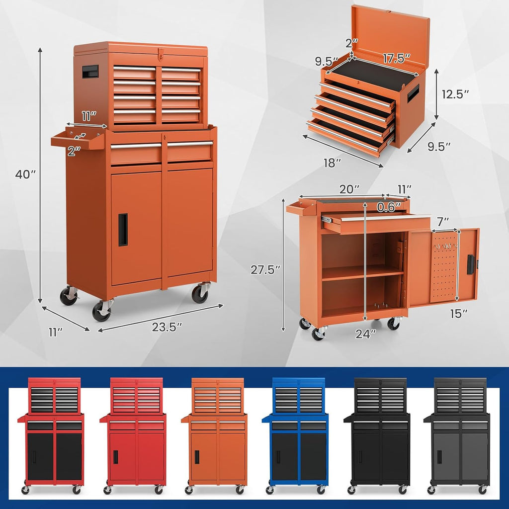 Orange Rolling 5-Drawer Tool Chest Detachable Top Shelf