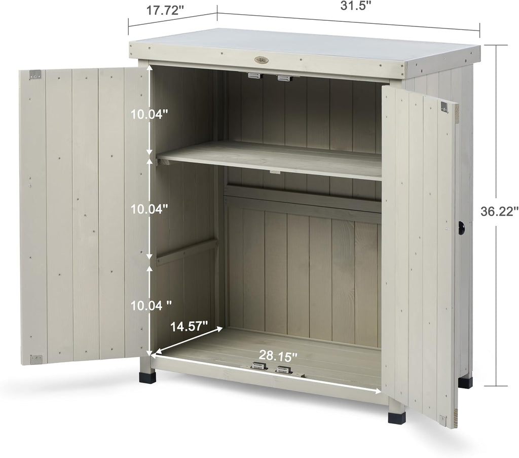 Weatherproof Wooden Potting Bench Metal Top Storage Shelves