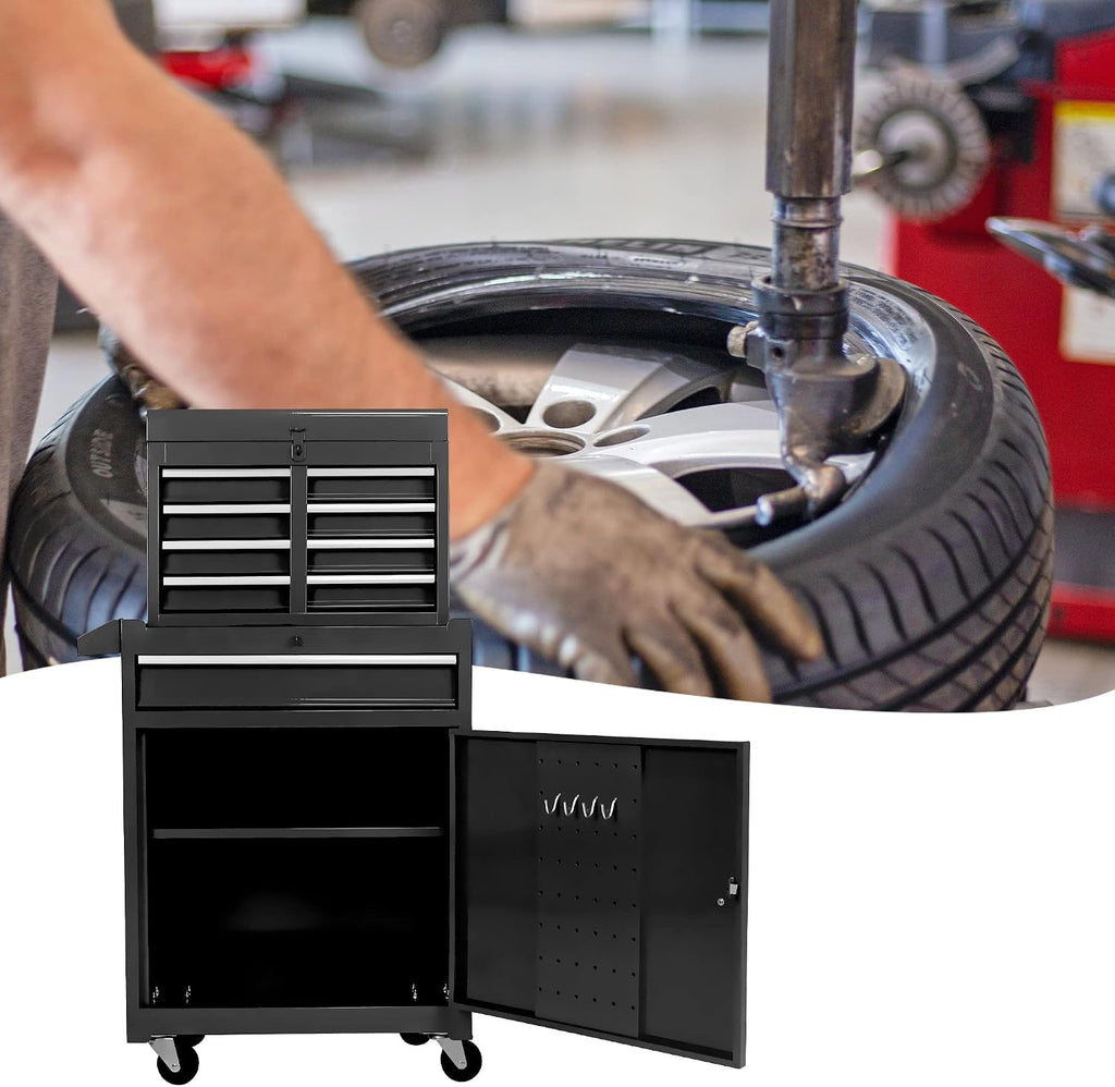 Black Rolling 5-Drawer Tool Cabinet Slides Hanging Panel
