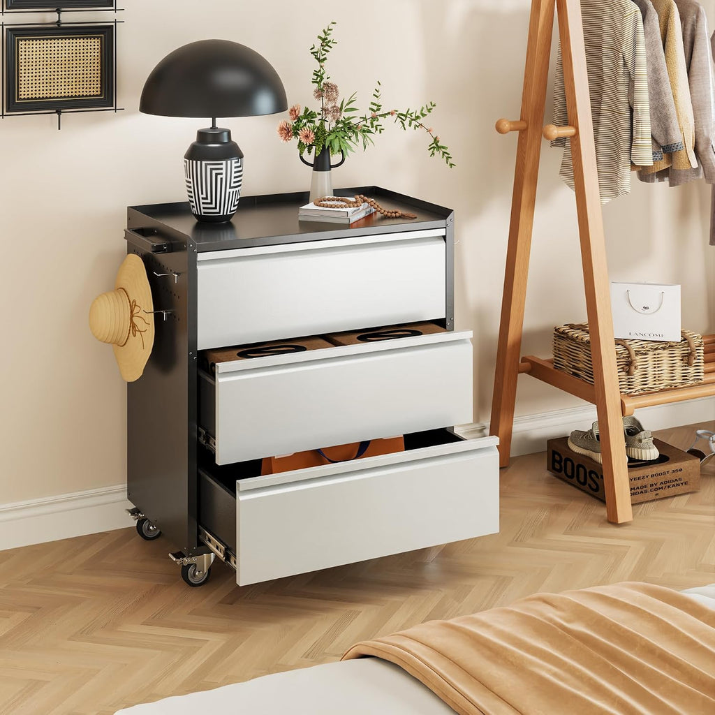 Rolling Metal Tool Cabinet Pegboards Lockable Casters Handle