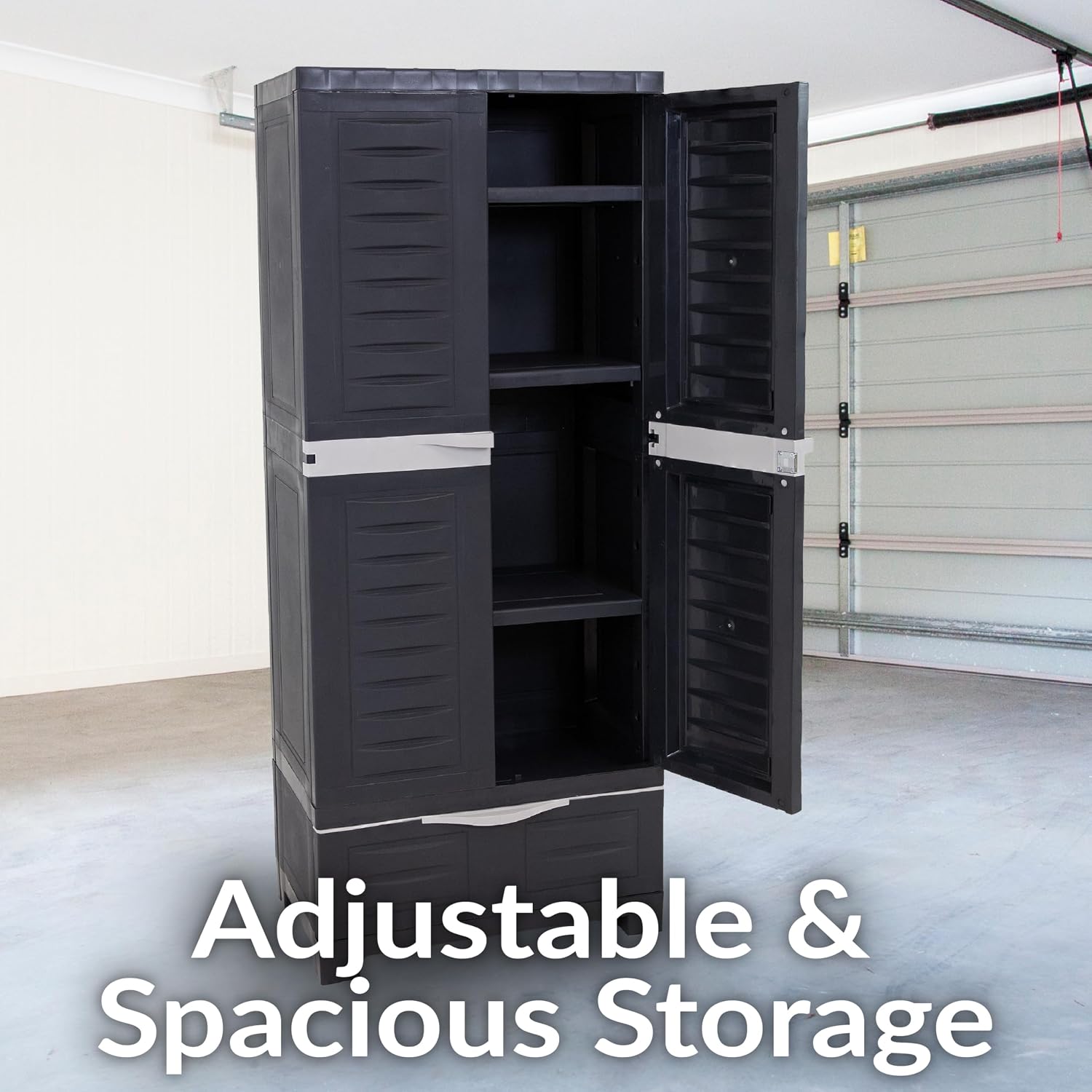 Lockable Resin Tall Utility Storage Cabinet Adjustable Shelves