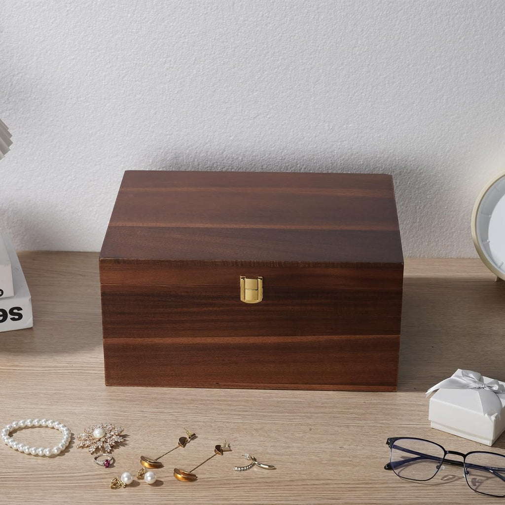 Brown Wooden Keepsake Box Lid Memory Storage Container