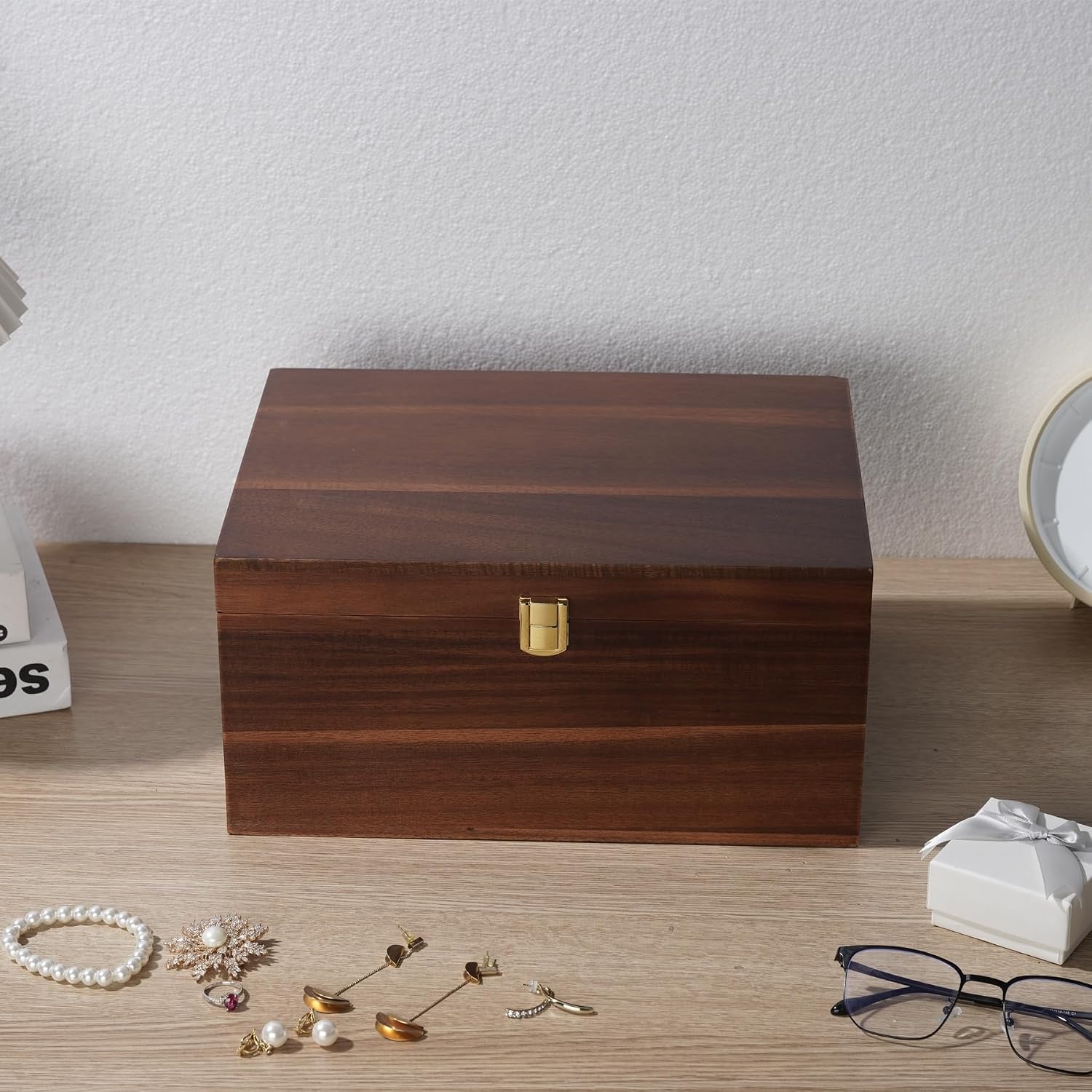 Brown Wooden Keepsake Box Lid Memory Storage Container