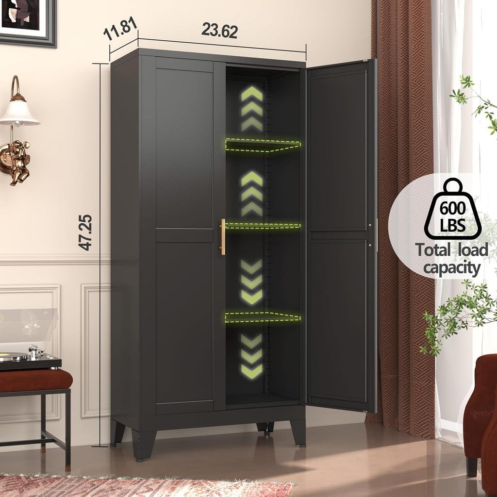 Black Metal Storage Cabinet Adjustable Multi Room Shelves