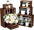 6 Pack Vintage Brown Nesting Wood Crates With Handles
