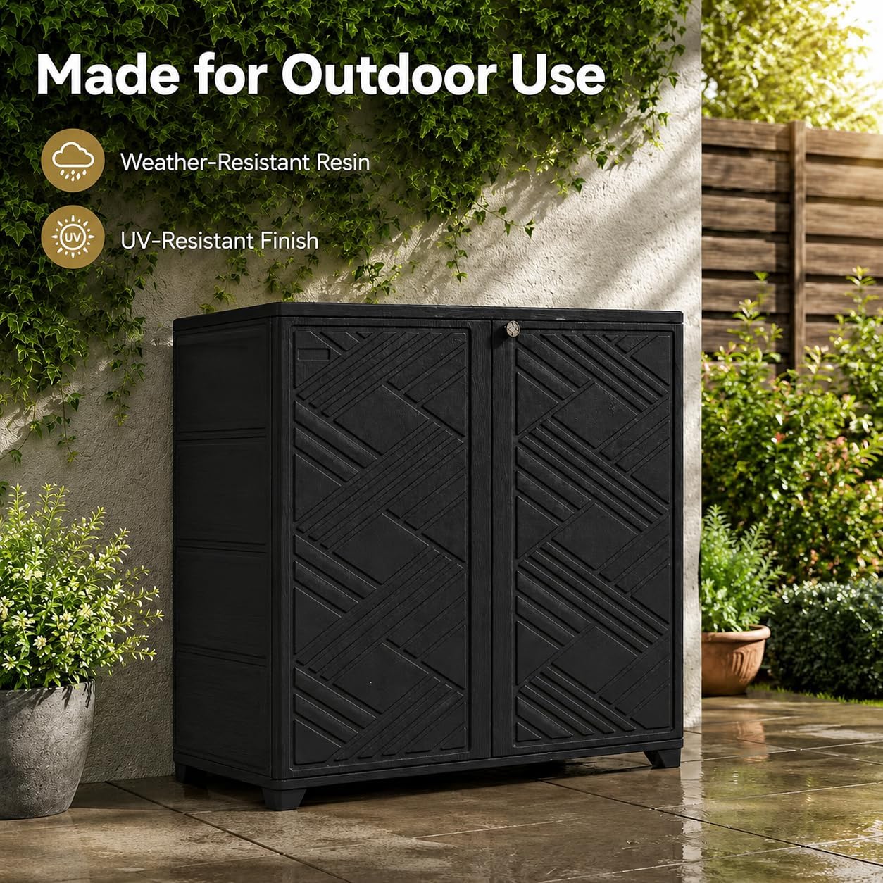 60 Gallon Waterproof Resin Patio Storage Cabinet Double Doors
