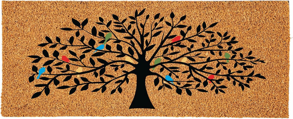 24x60 Tree of Life Coir Doormat Non Slip Multi Color Birds