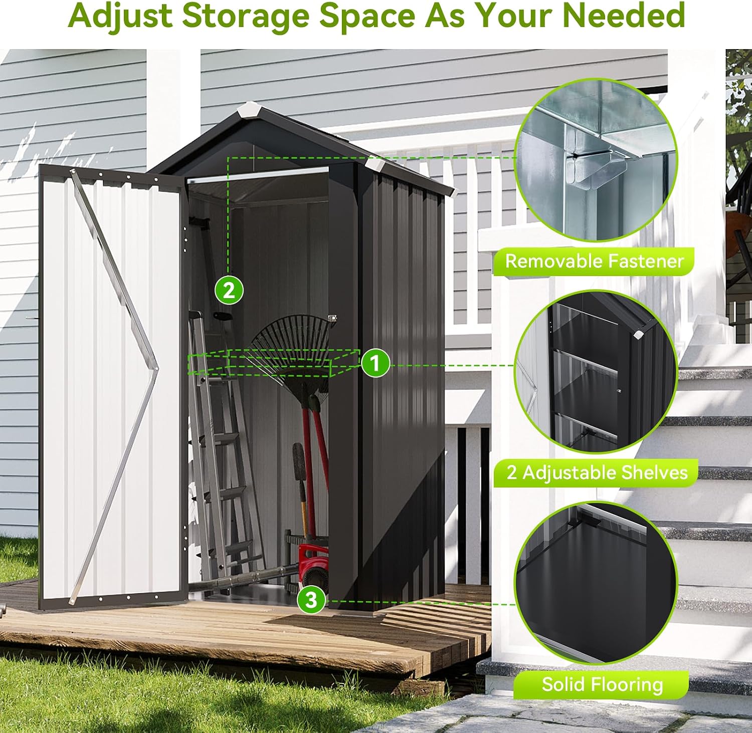 Weatherproof Vertical Metal Shed Adjustable Storage Shelves