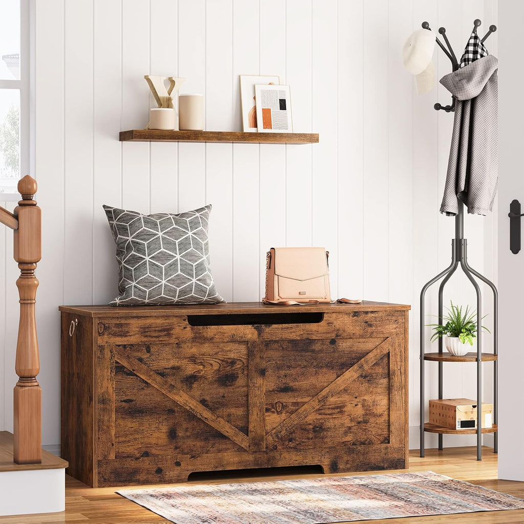 Rustic Brown 39.4in Storage Bench Safety Hinge Toy Chest