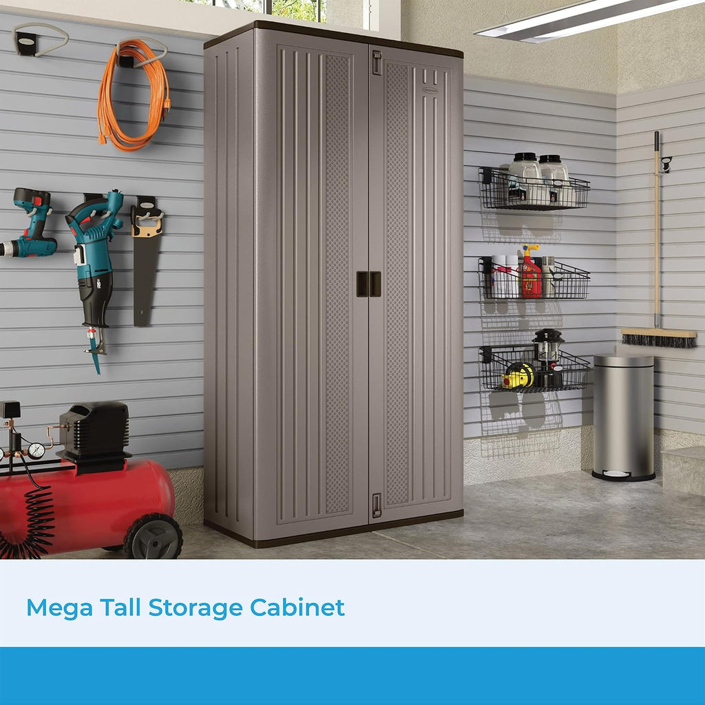 Lockable Resin Tall Cabinet Garage Outdoor Tool Storage