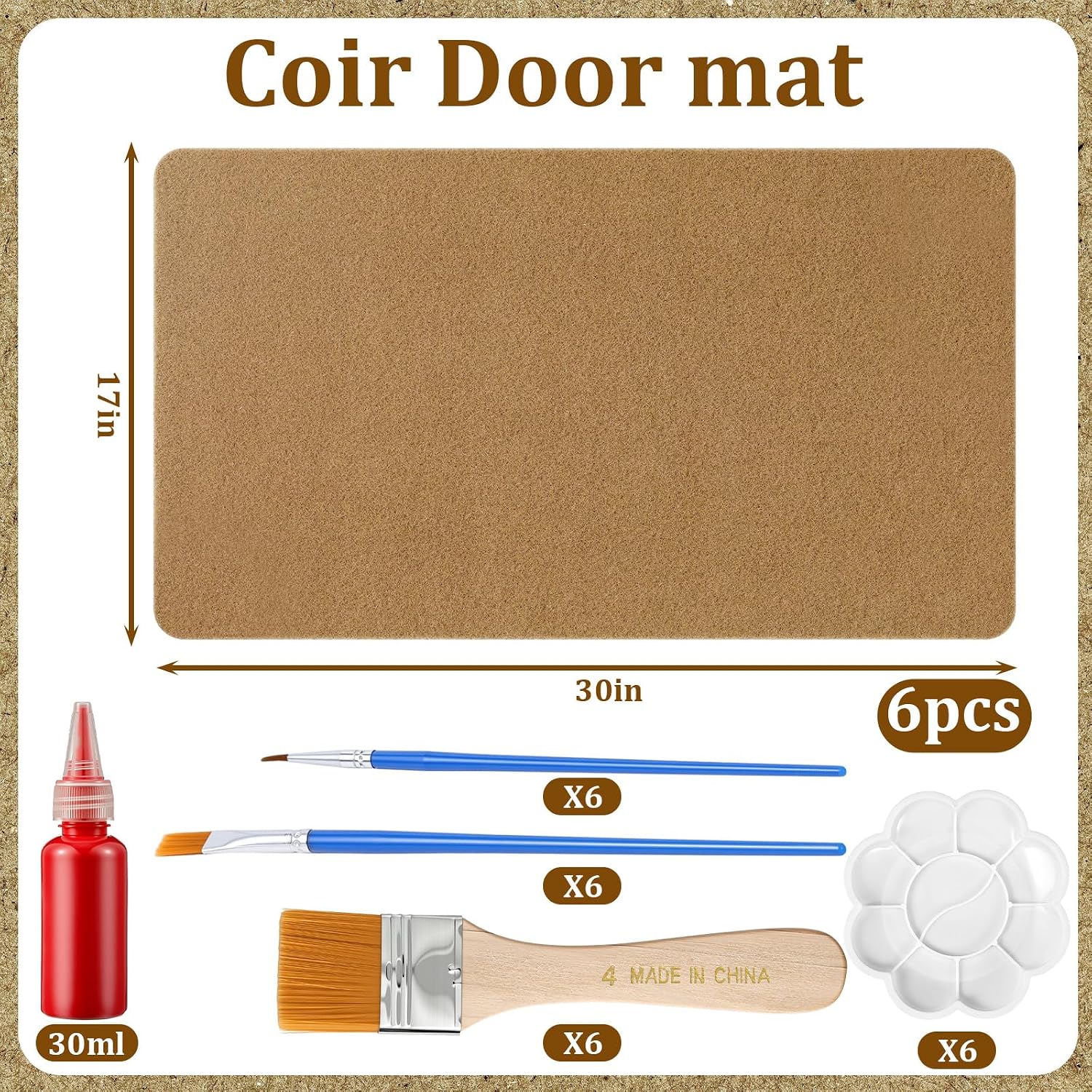 6 Pack Blank Coir Doormat DIY Painting Kit Non Slip