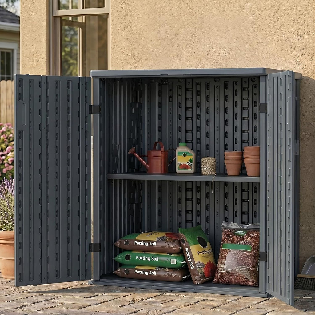 Sage Grey Weatherproof Lockable Storage Cabinet Adjustable Shelves
