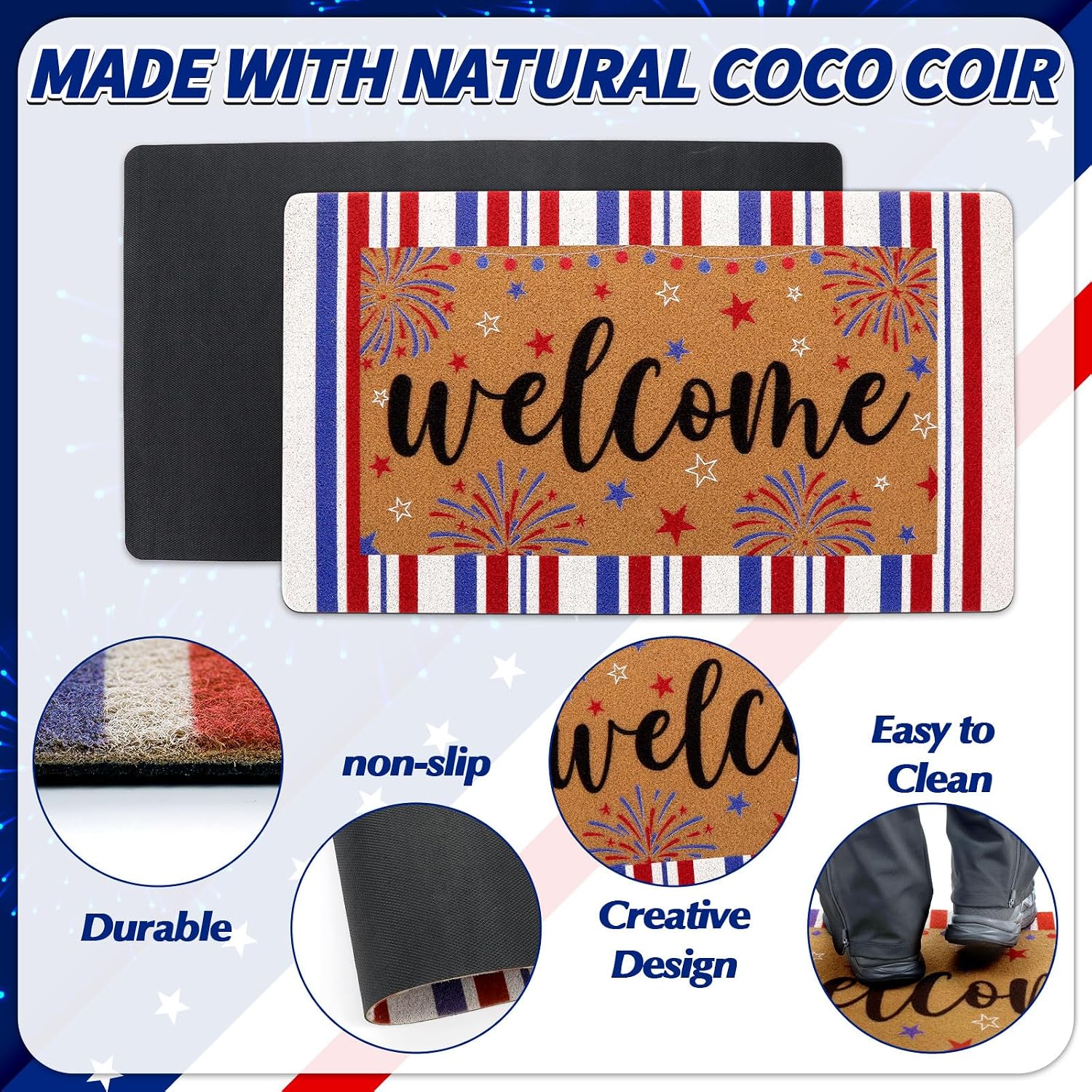 17x30 Patriotic Red White Blue Coir Welcome Doormat