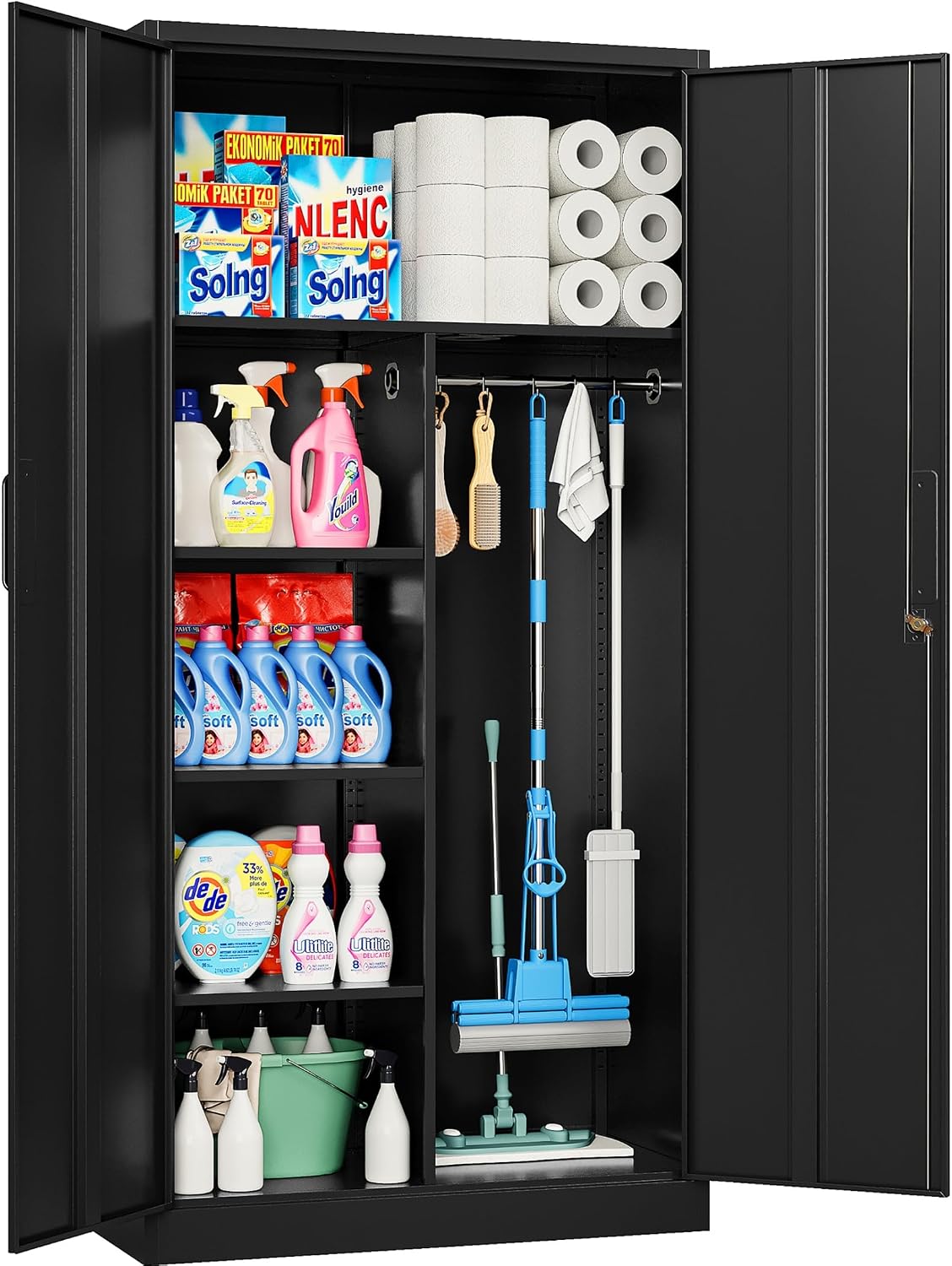 Black Tall Lockable Metal Wardrobe Garage Storage Cabinet