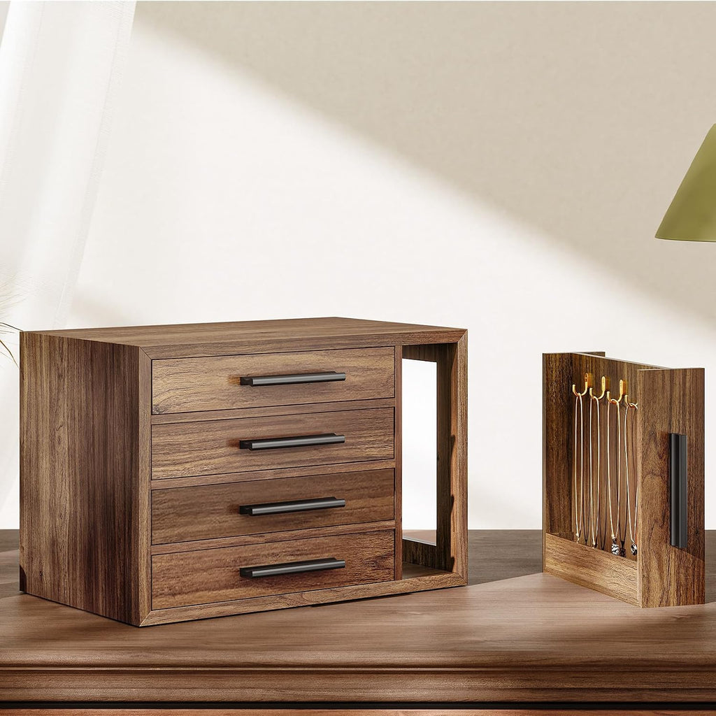 Walnut Black 4-Layer Wooden Jewelry Box Transparent Window