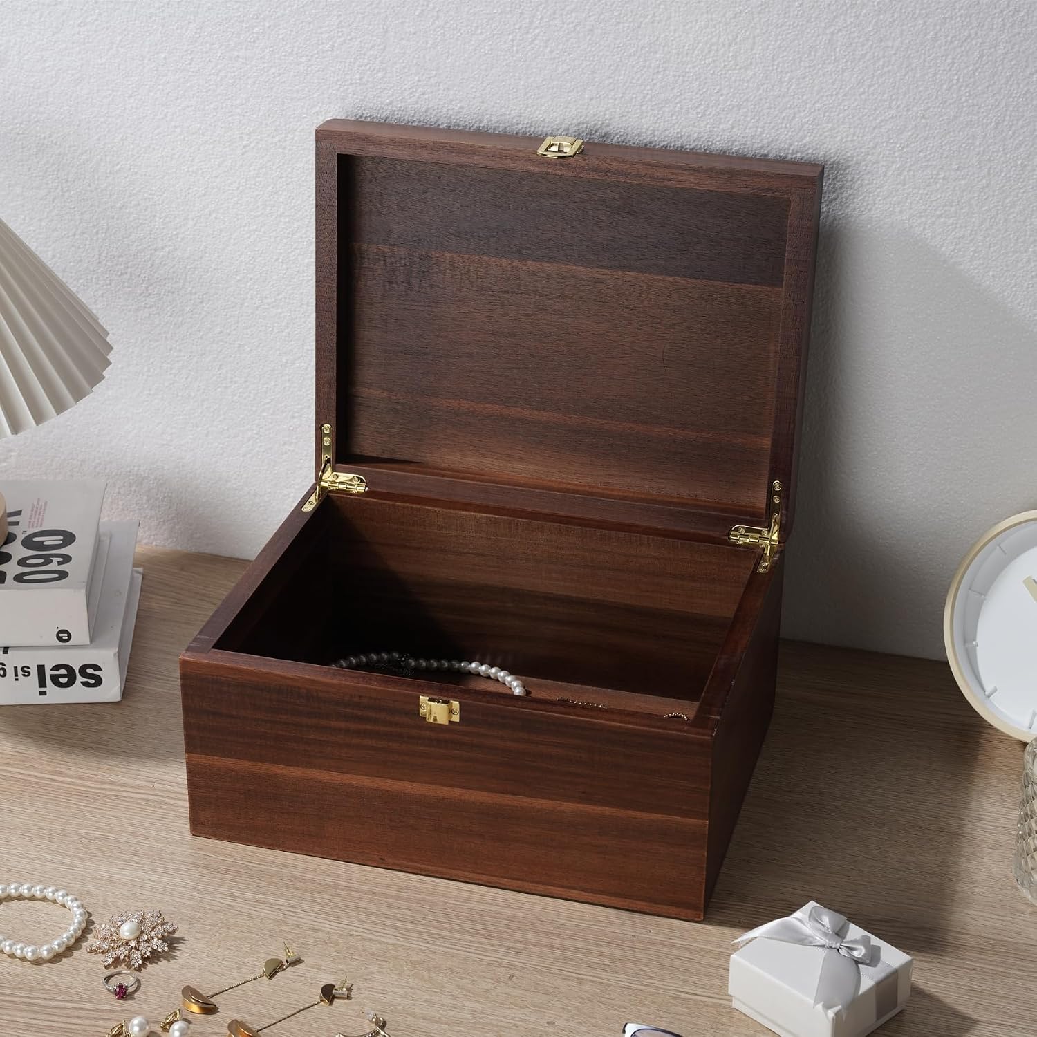 Brown Wooden Keepsake Box Lid Memory Storage Container